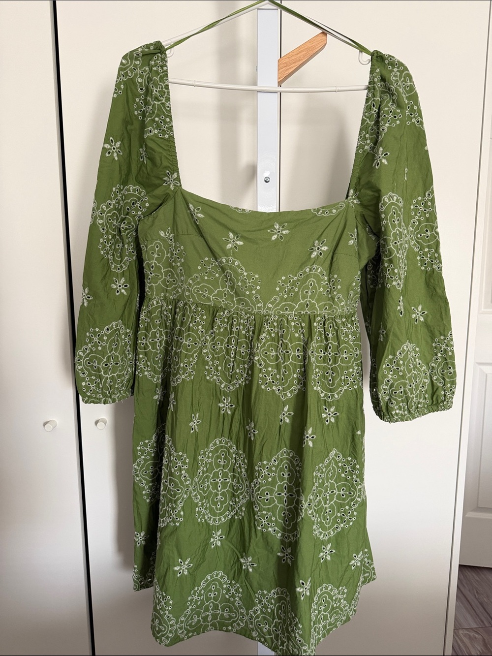 Zara Olive Green Embroidered Mini Dress